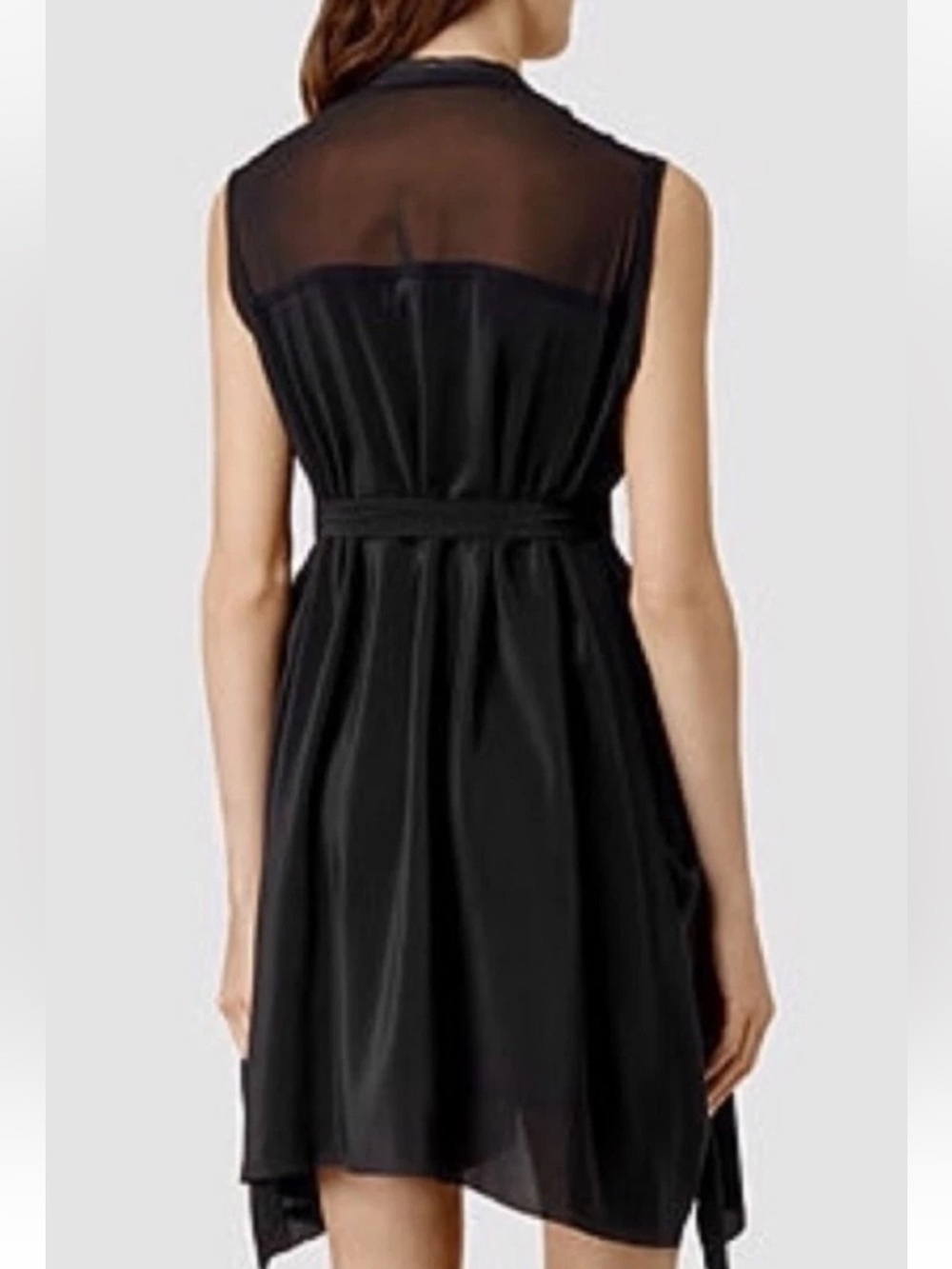 Allsaints Lewis Li Zipper Black Silk Dress with tie waist and full zip Size 4 - Picture 2 of 8